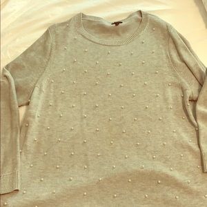 Talbots grey sweater with pearls.